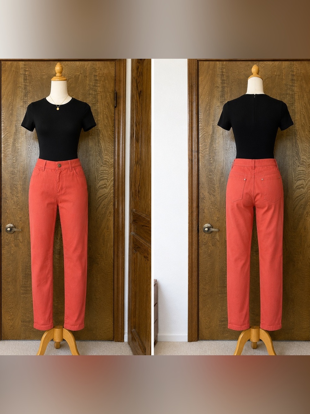 Lafayette 148 New York Mercer Coral Red Straight Leg Pants Size 8 Mid rise